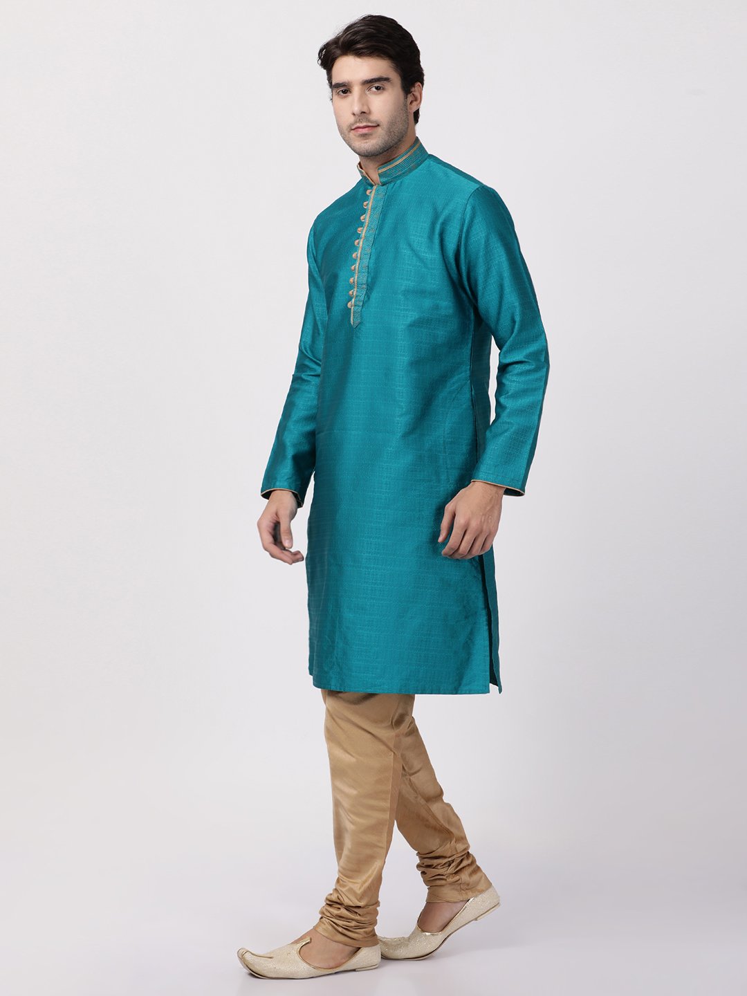 Men's Green Cotton Silk Blend Kurta and Pyjama Set