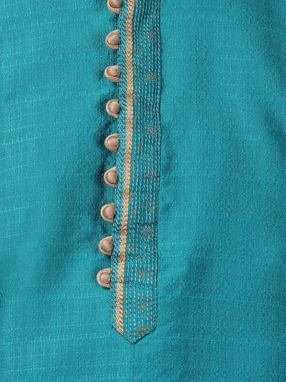 Men's Green Cotton Silk Blend Kurta and Pyjama Set