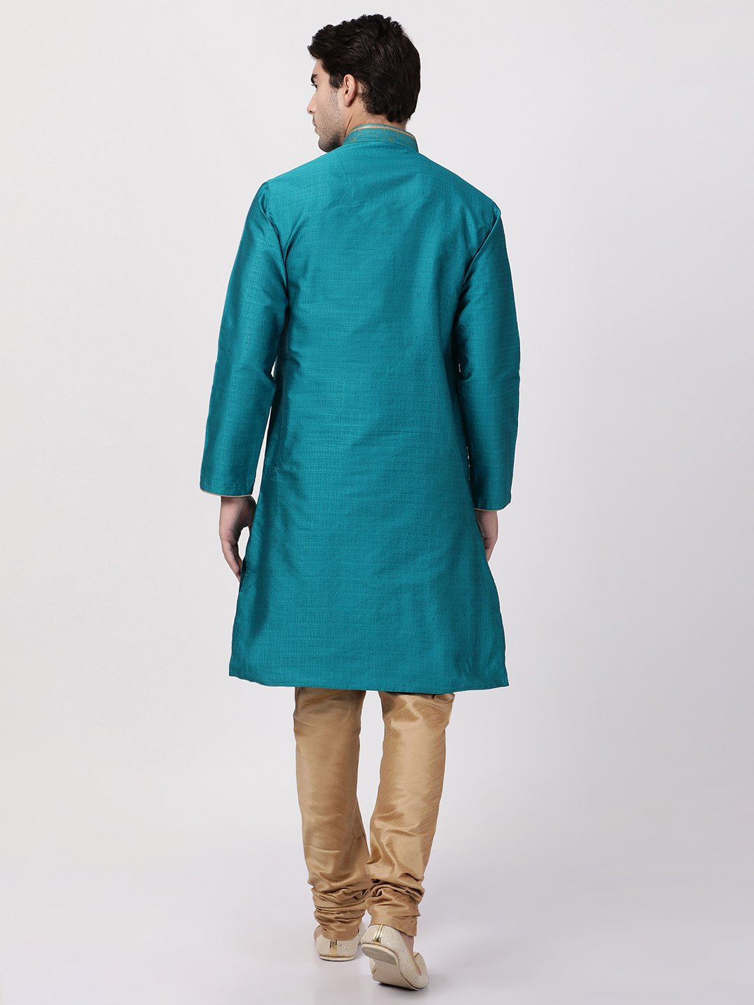 Men's Green Cotton Silk Blend Kurta and Pyjama Set