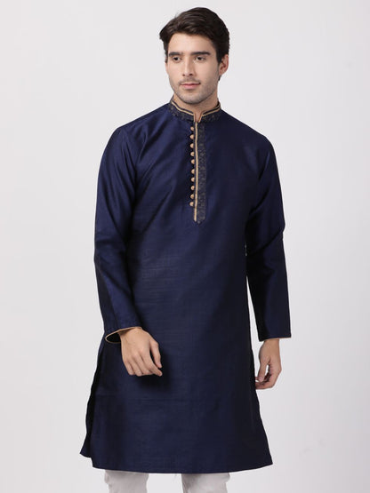 Men's Dark Blue Cotton Silk Blend Kurta
