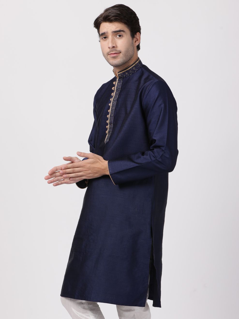 Men's Dark Blue Cotton Silk Blend Kurta