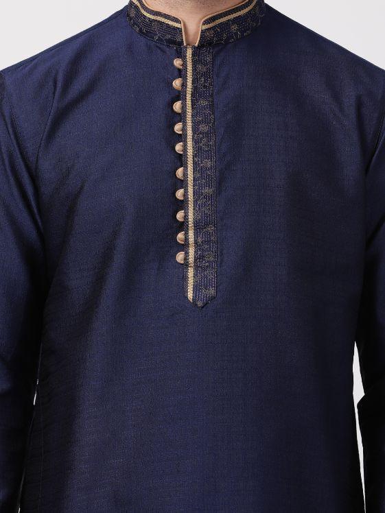 Men's Dark Blue Cotton Silk Blend Kurta