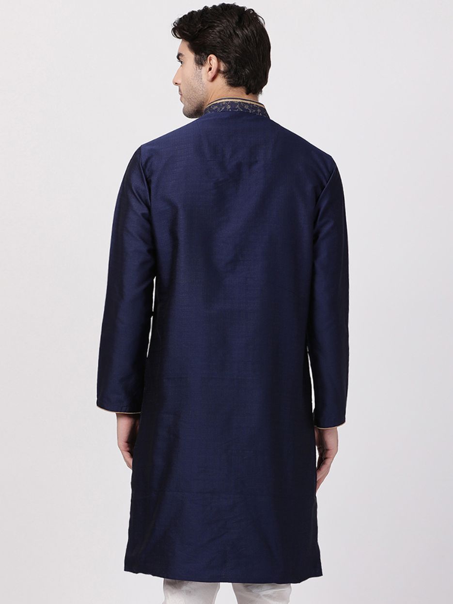 Men's Dark Blue Cotton Silk Blend Kurta