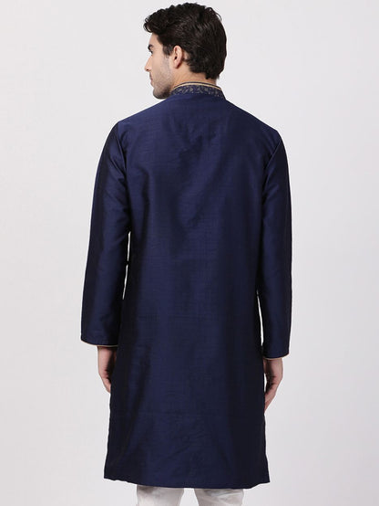 Men's Dark Blue Cotton Silk Blend Kurta