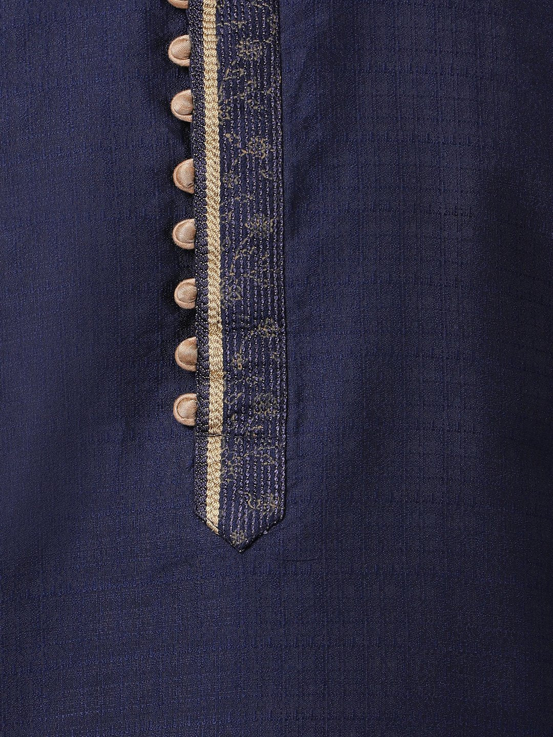 Men's Dark Blue Cotton Silk Blend Kurta and Pyjama Set