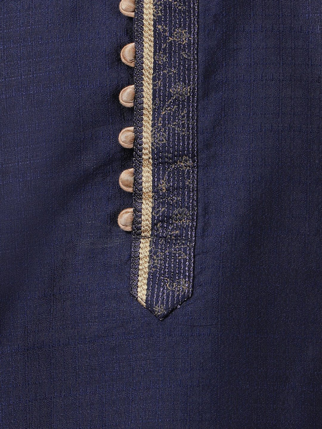 Men's Dark Blue Cotton Silk Blend Kurta and Pyjama Set