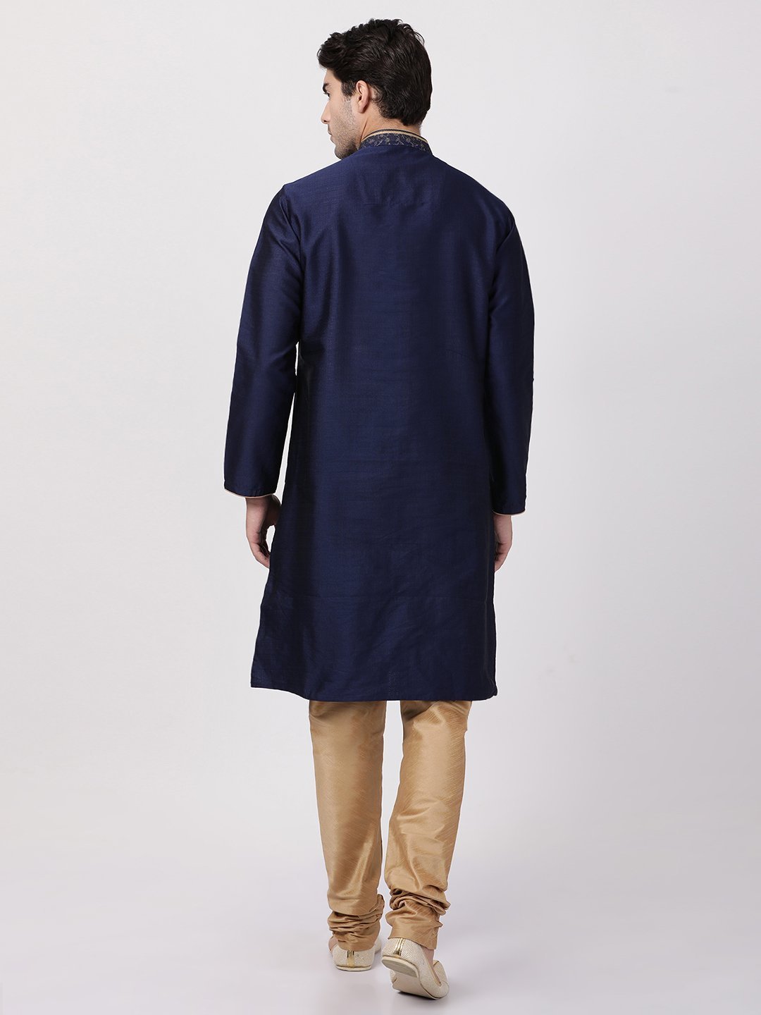 Men's Dark Blue Cotton Silk Blend Kurta and Pyjama Set