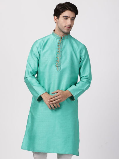 Men's Green Cotton Silk Blend Kurta