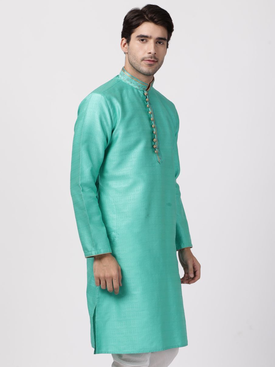 Men's Green Cotton Silk Blend Kurta