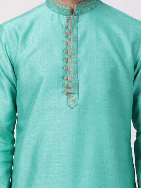 Men's Green Cotton Silk Blend Kurta
