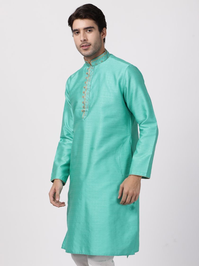 Men's Green Cotton Silk Blend Kurta