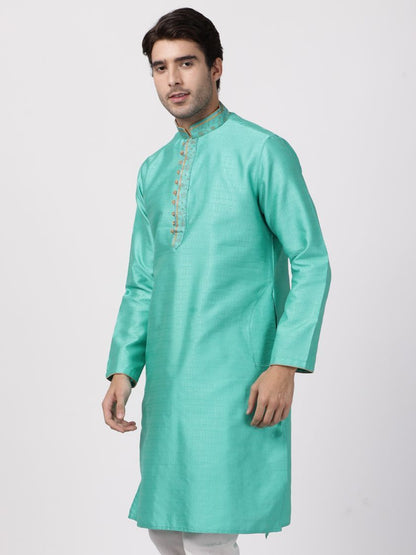 Men's Green Cotton Silk Blend Kurta