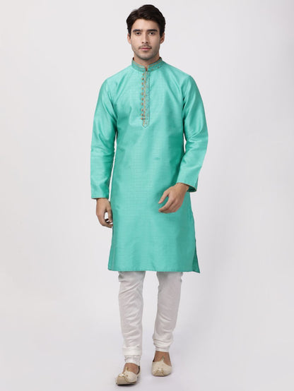 Men's Green Cotton Silk Blend Kurta