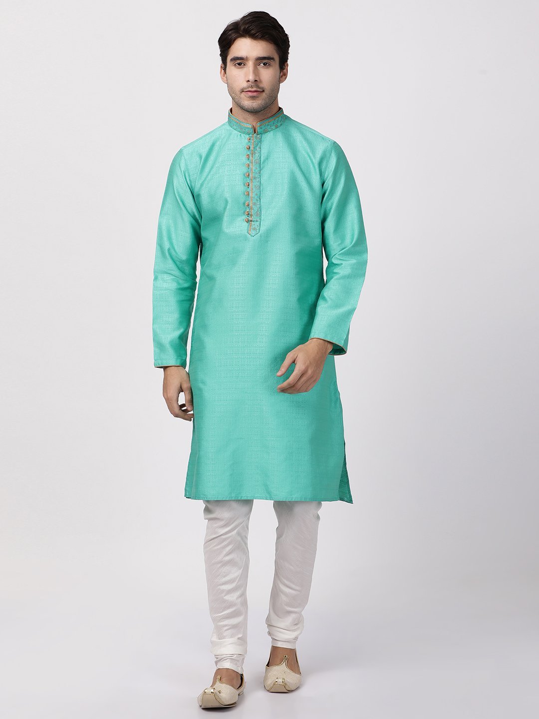 Men's Green Cotton Silk Blend Kurta and Pyjama Set