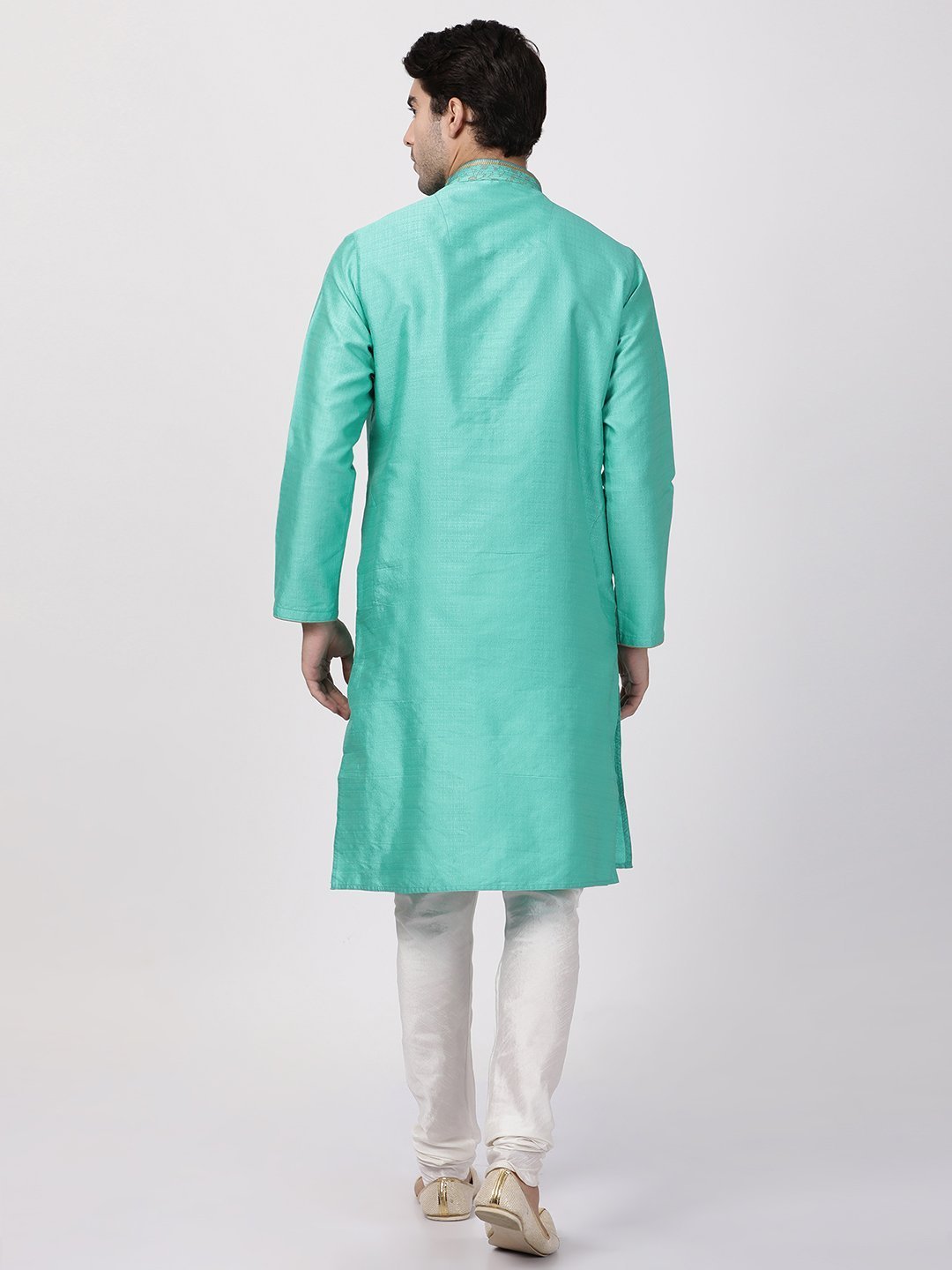 Men's Green Cotton Silk Blend Kurta and Pyjama Set