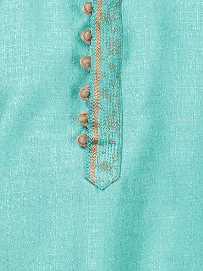 Men's Green Cotton Silk Blend Kurta and Pyjama Set