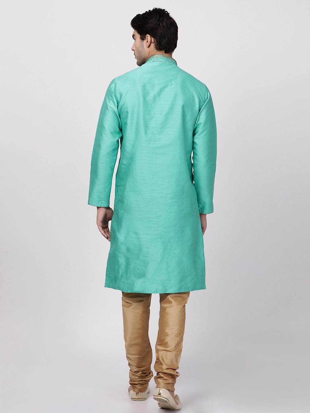 Men's Green Cotton Silk Blend Kurta and Pyjama Set