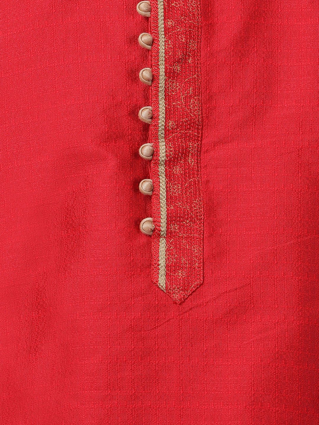 Men's Red Cotton Silk Blend Kurta and Pyjama Set