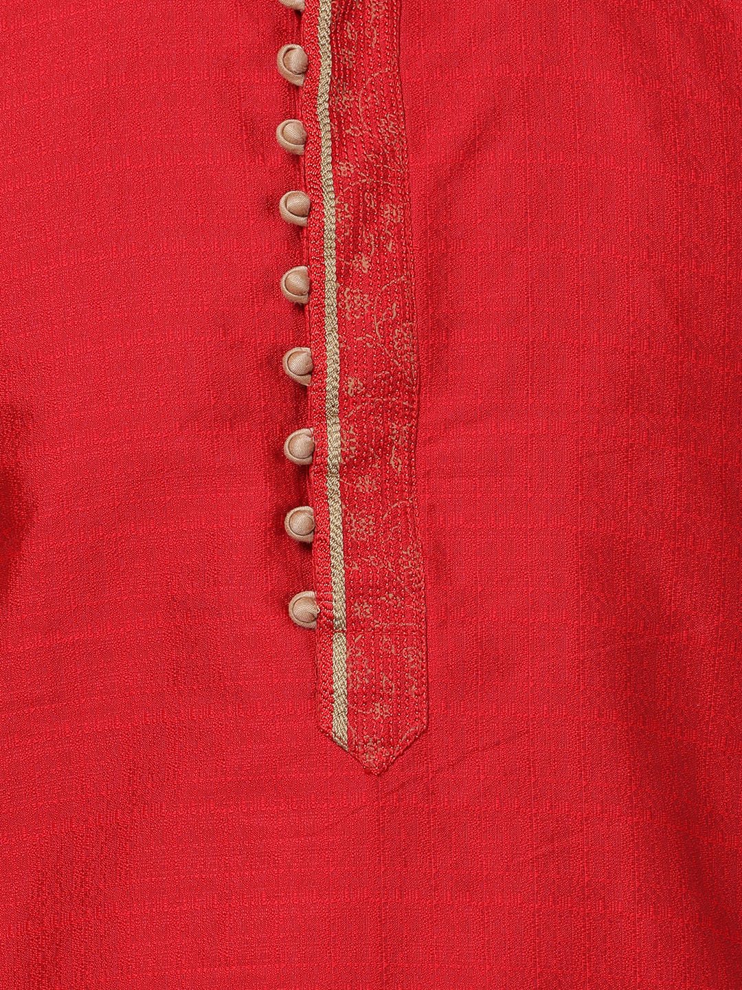 Men's Red Cotton Silk Blend Kurta and Pyjama Set