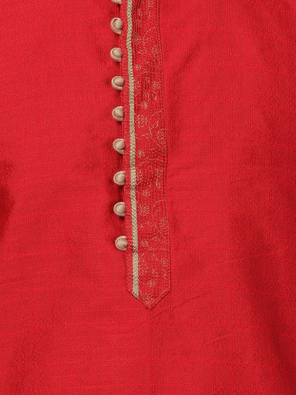 Men's Red Cotton Silk Blend Kurta and Pyjama Set