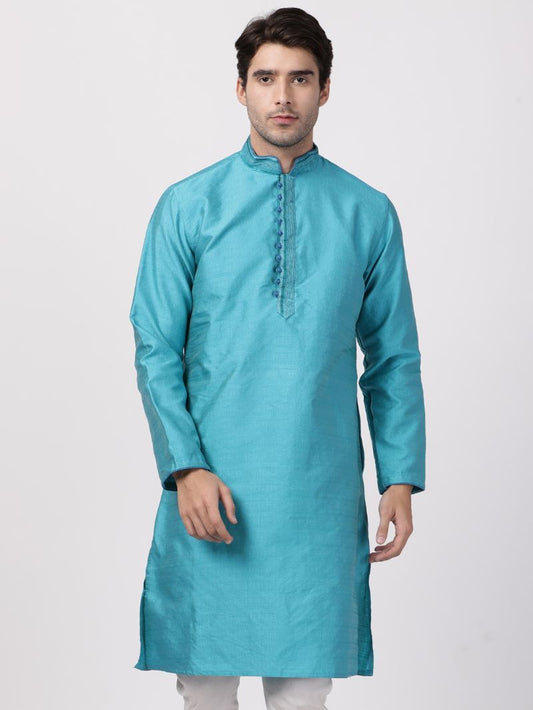 Men's Dark Green Cotton Silk Blend Kurta
