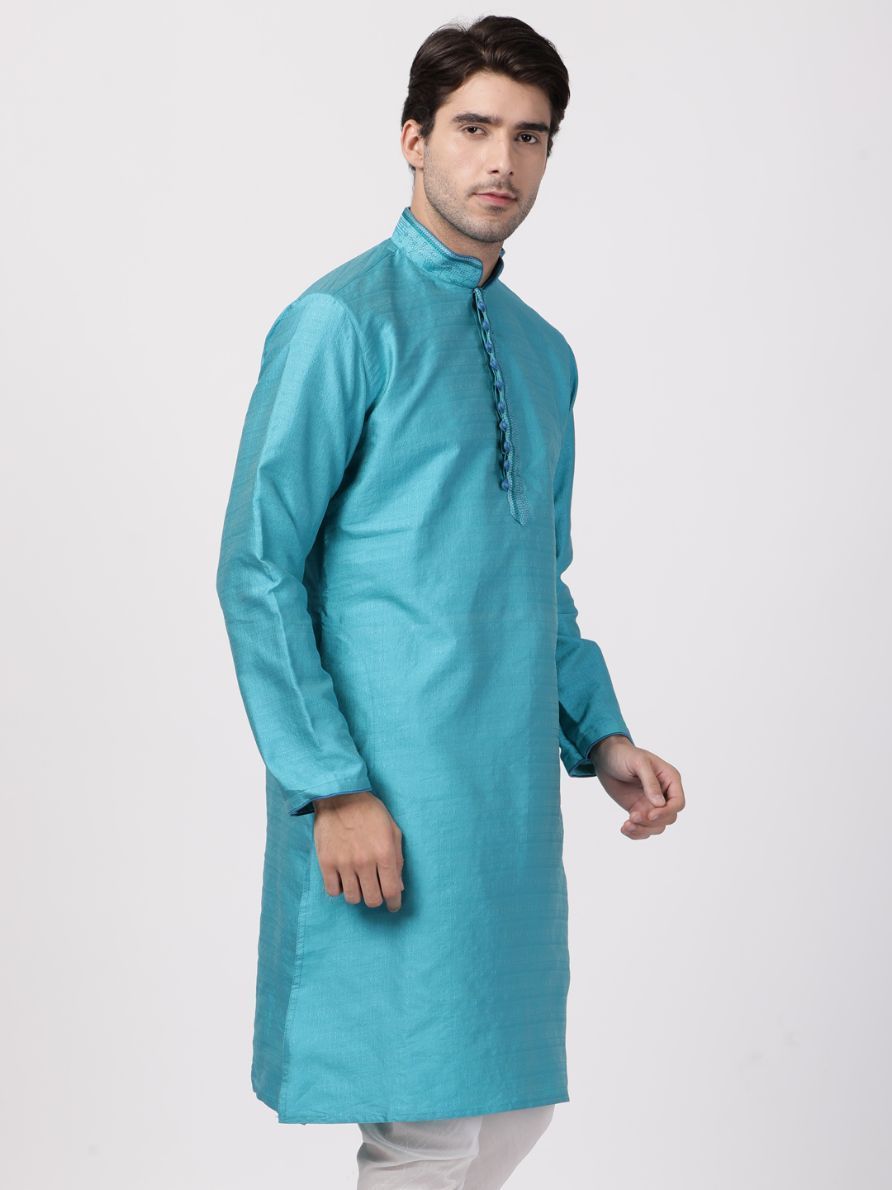 Men's Dark Green Cotton Silk Blend Kurta