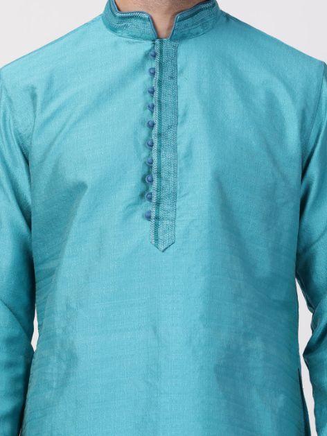 Men's Dark Green Cotton Silk Blend Kurta