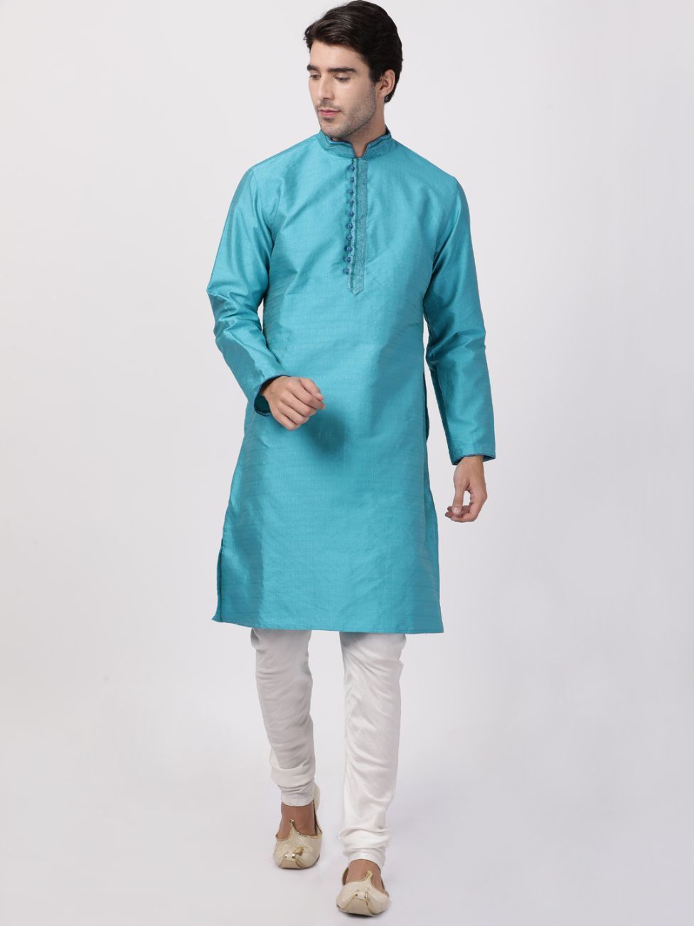 Men's Dark Green Cotton Silk Blend Kurta