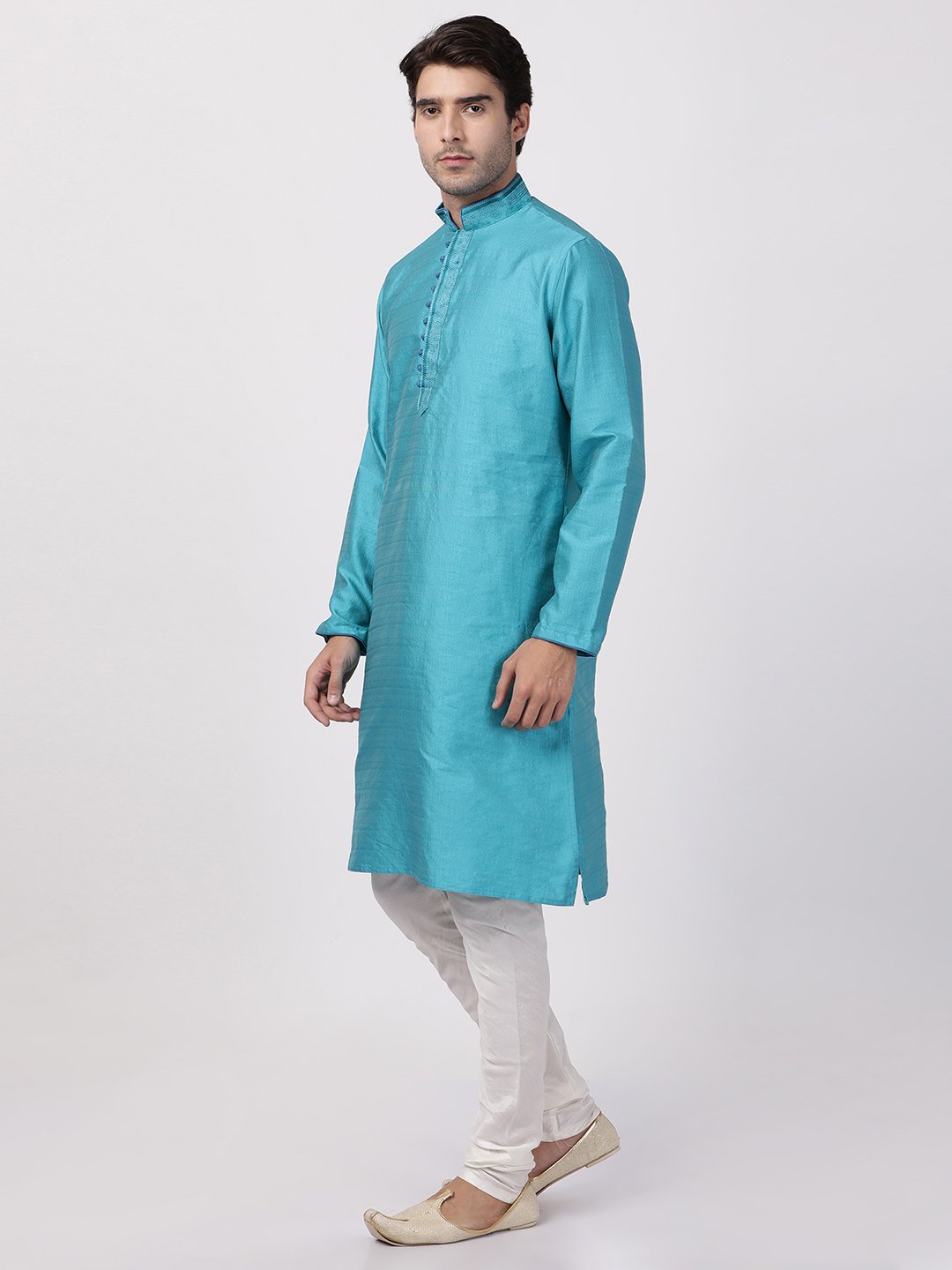Men's Dark Green Cotton Silk Blend Kurta and Pyjama Set