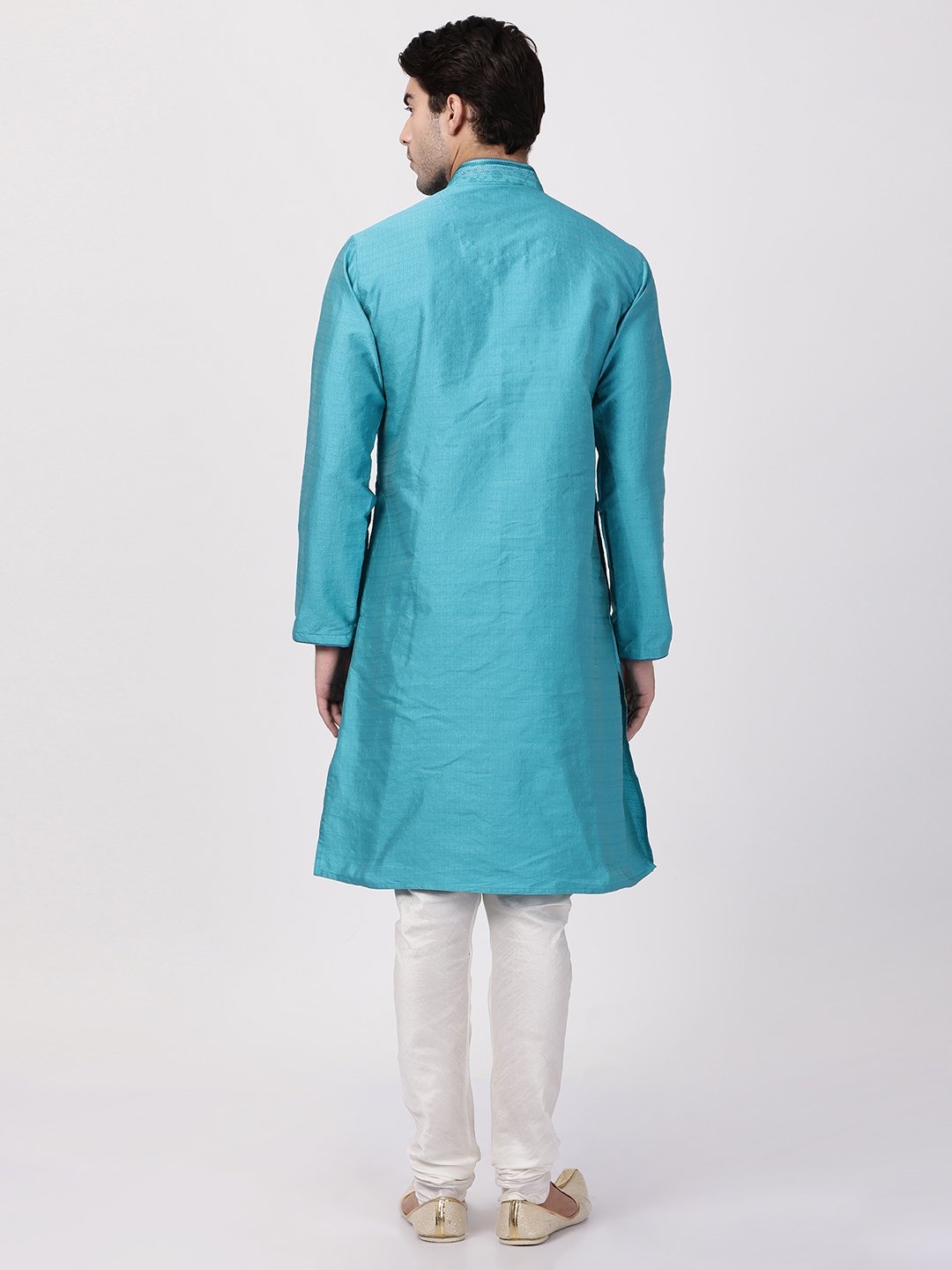 Men's Dark Green Cotton Silk Blend Kurta and Pyjama Set