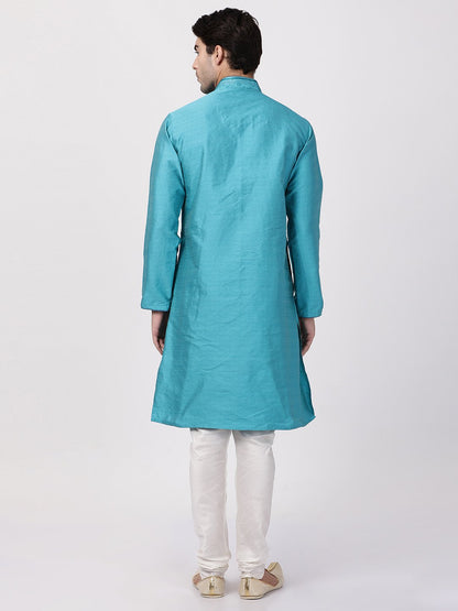 Men's Dark Green Cotton Silk Blend Kurta and Pyjama Set