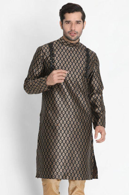 Men's Black Cotton Silk Blend Kurta