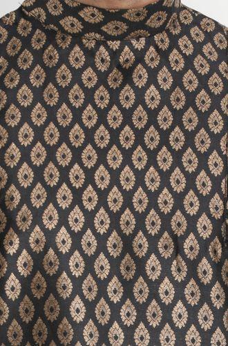 Men's Black Cotton Silk Blend Kurta