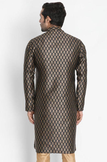 Men's Black Cotton Silk Blend Kurta