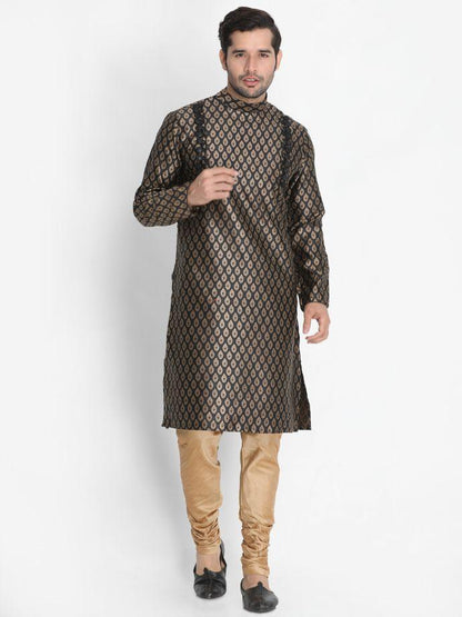 Men's Black Cotton Silk Blend Kurta
