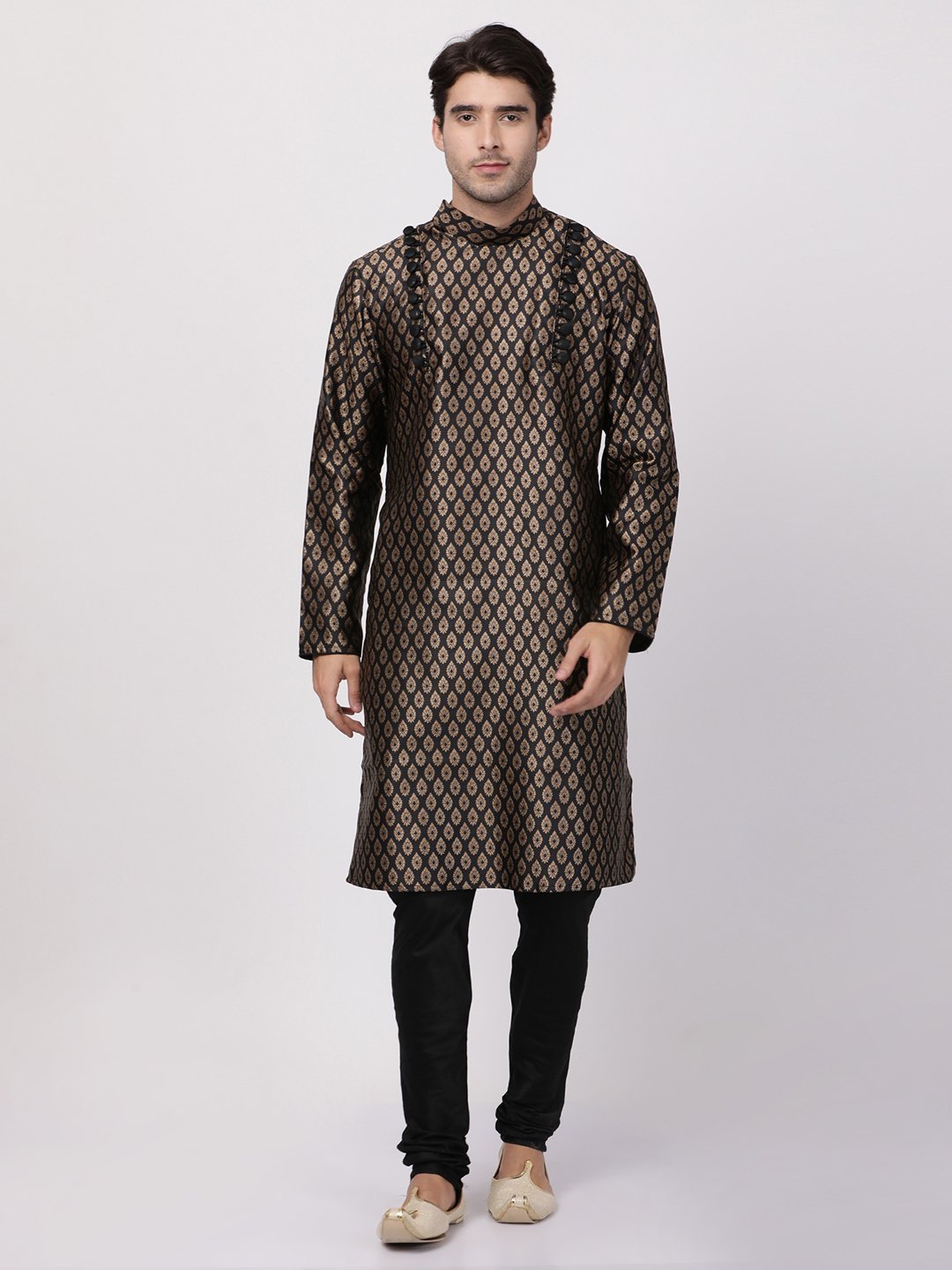 Men's Black Cotton Silk Blend Kurta and Pyjama Set