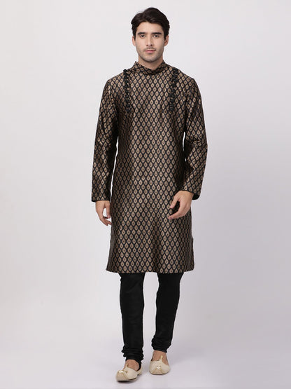Men's Black Cotton Silk Blend Kurta and Pyjama Set