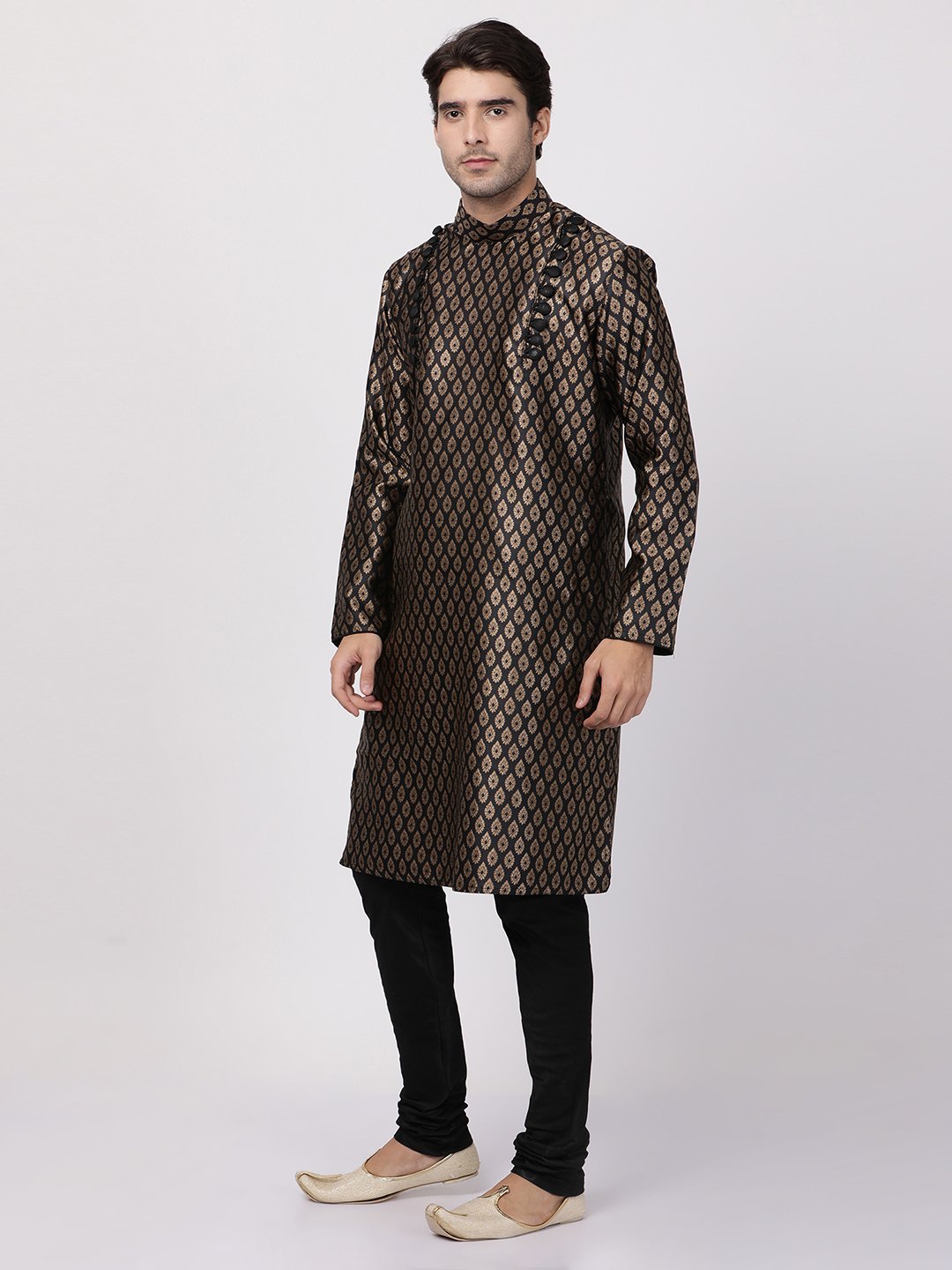 Men's Black Cotton Silk Blend Kurta and Pyjama Set