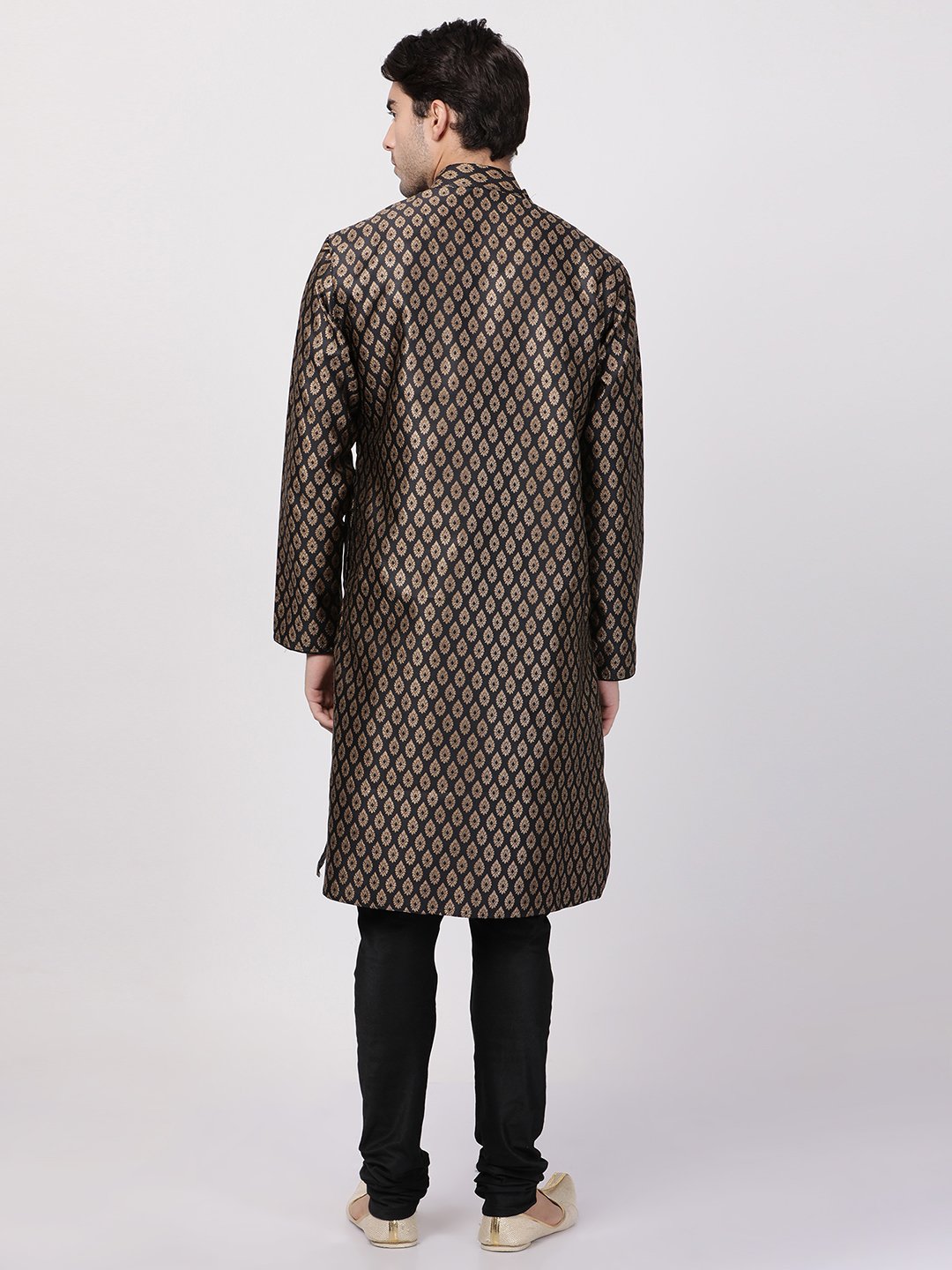 Men's Black Cotton Silk Blend Kurta and Pyjama Set