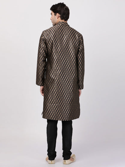 Men's Black Cotton Silk Blend Kurta and Pyjama Set