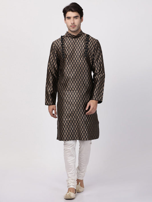 Men's Black Cotton Silk Blend Kurta and Pyjama Set
