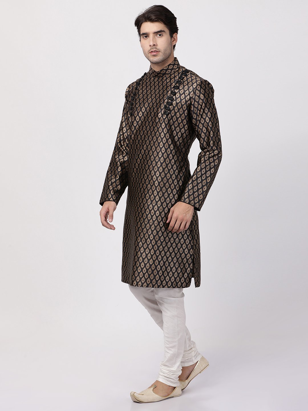Men's Black Cotton Silk Blend Kurta and Pyjama Set