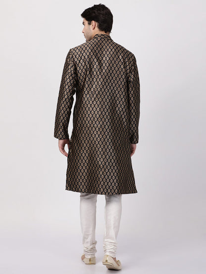 Men's Black Cotton Silk Blend Kurta and Pyjama Set