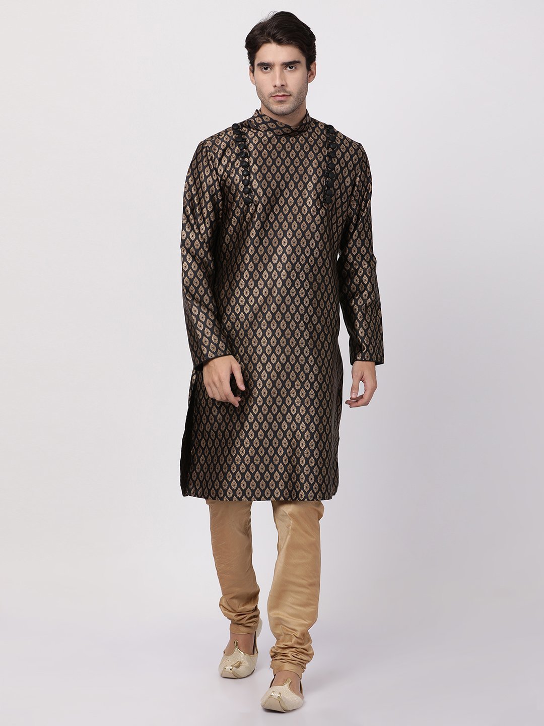 Men's Black Cotton Silk Blend Kurta and Pyjama Set