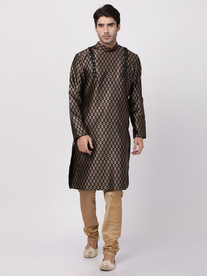 Men's Black Cotton Silk Blend Kurta and Pyjama Set