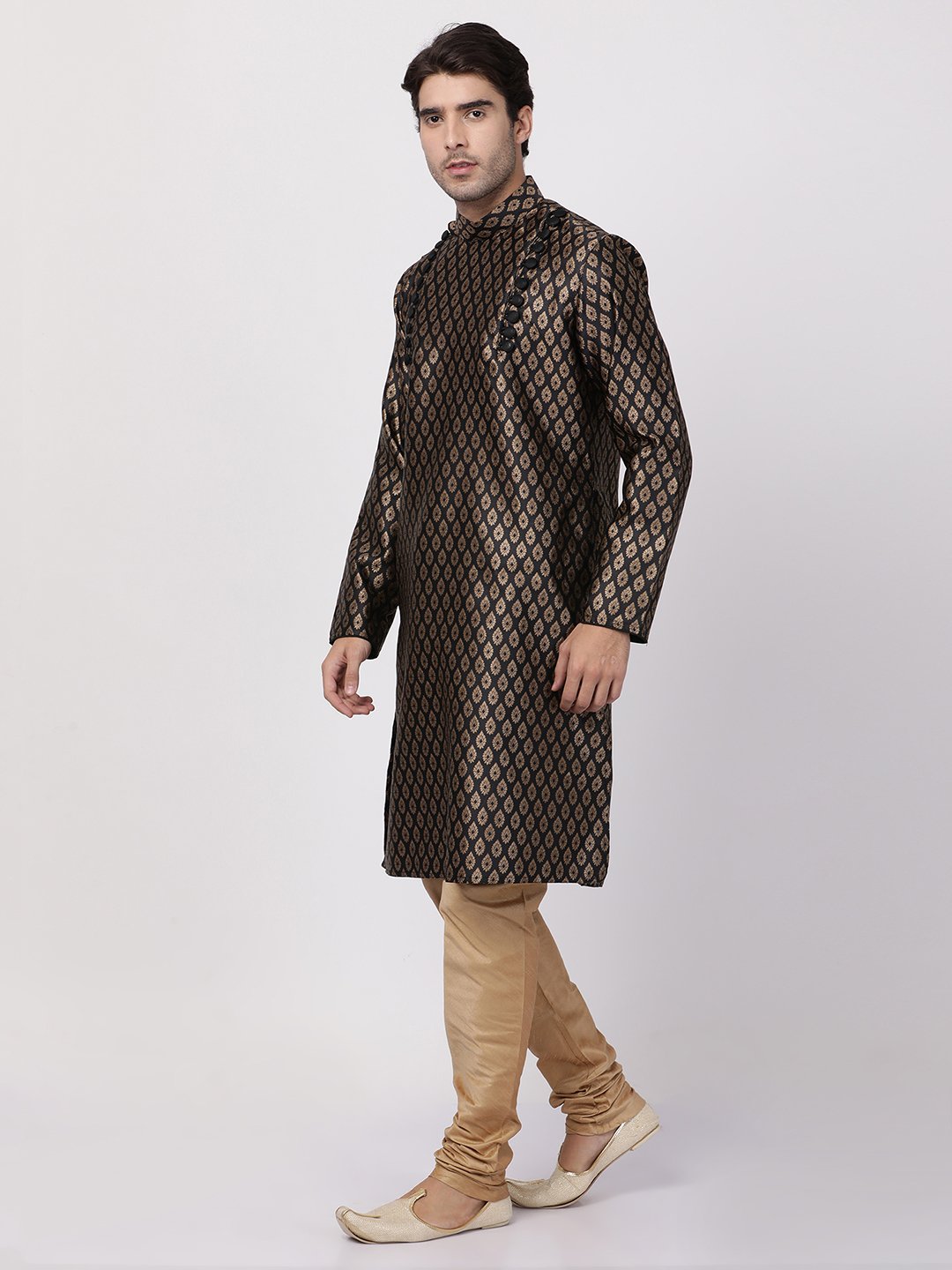 Men's Black Cotton Silk Blend Kurta and Pyjama Set