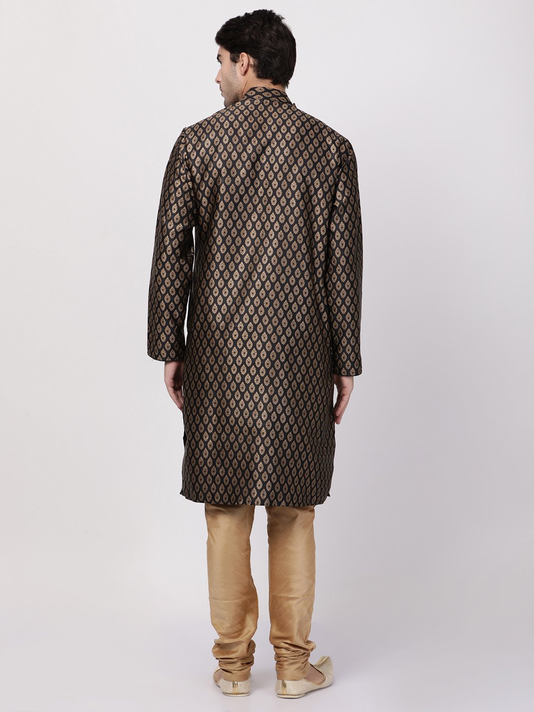 Men's Black Cotton Silk Blend Kurta and Pyjama Set