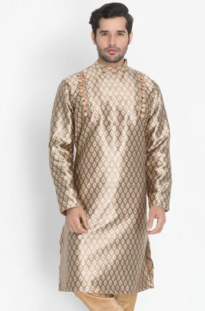 Men's Gold Cotton Silk Blend Kurta