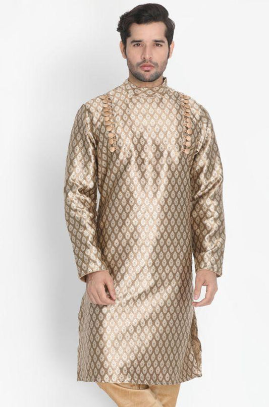 Men's Gold Cotton Silk Blend Kurta