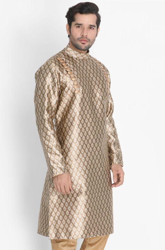 Men's Gold Cotton Silk Blend Kurta
